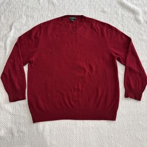 Marshall Fields Mens XXL 100% Cashmere Sweater V Neck Cream Red Pullover
